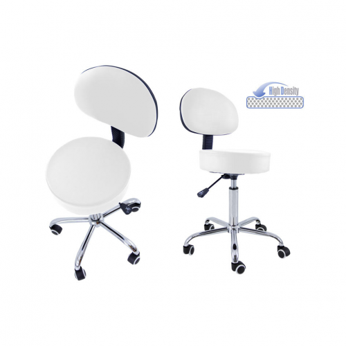 Σκαμπό τροχήλατο με πλάτη 00516 Λευκό