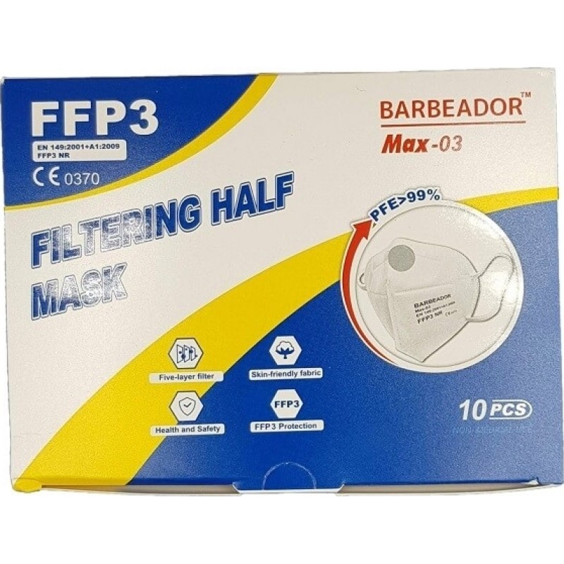 Μάσκα υψηλής προστασίας FFP3 NR PFE >99% BARBEADOR MAX-03 Γκρί 10ΤΕΜ