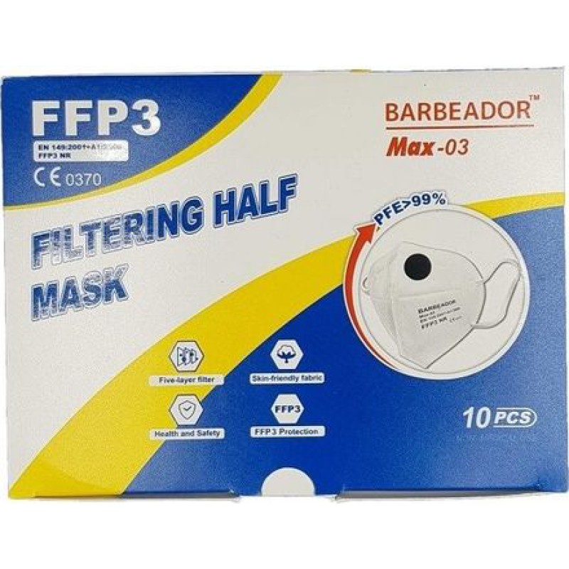 Μάσκα υψηλής προστασίας FFP3 NR  PFE >99% BARBEADOR MAX-03 Μαύρη 10ΤΕΜ