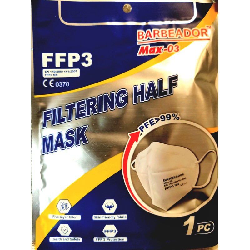 Μάσκα υψηλής προστασίας FFP3 NR PFE >99% BARBEADOR MAX-03 ΛΕΥΚΗ 10ΤΕΜ