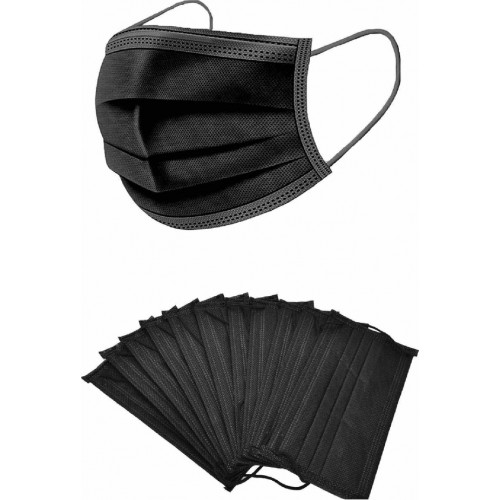Μάσκα μίας χρήσης 3ply Μαύρη 50ΤΕΜ