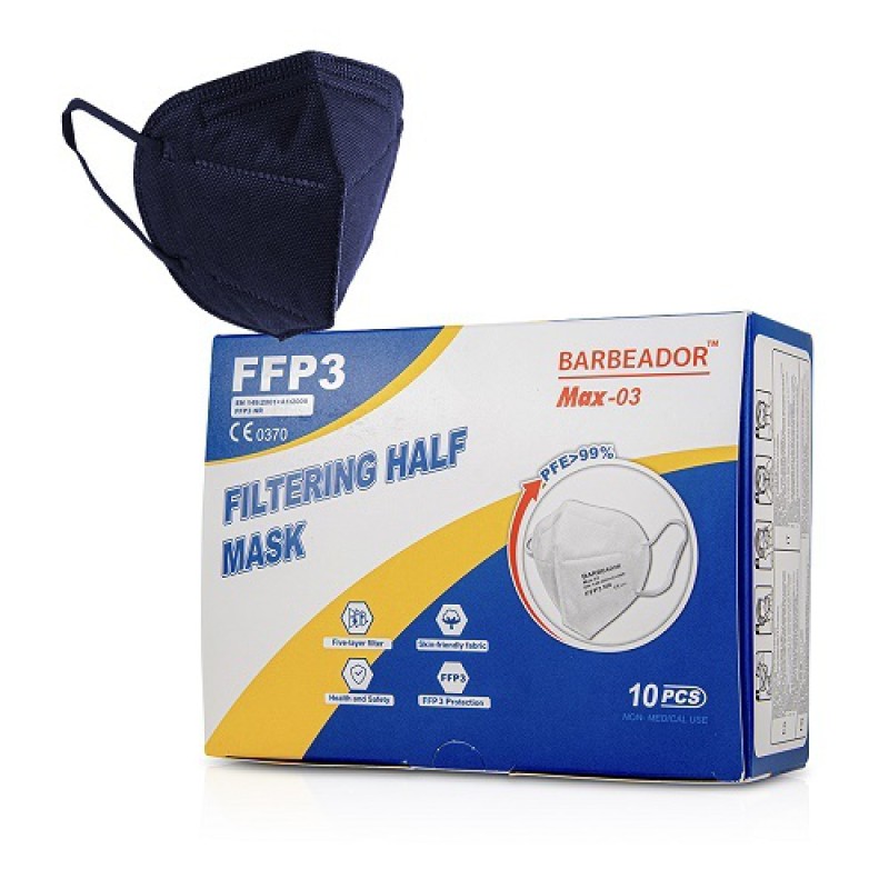 Μάσκα υψηλής προστασίας FFP3 NR PFE >99% BARBEADOR MAX-03 Μπλέ Σκούρο 10ΤΕΜ