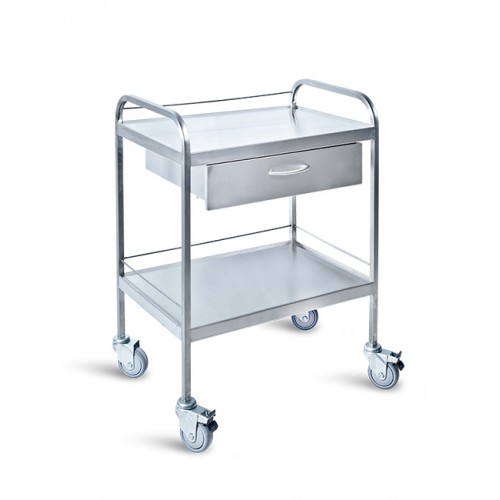 Τραπέζι τροχήλατο INOX με 2 ράφια και συρτάρι 1102